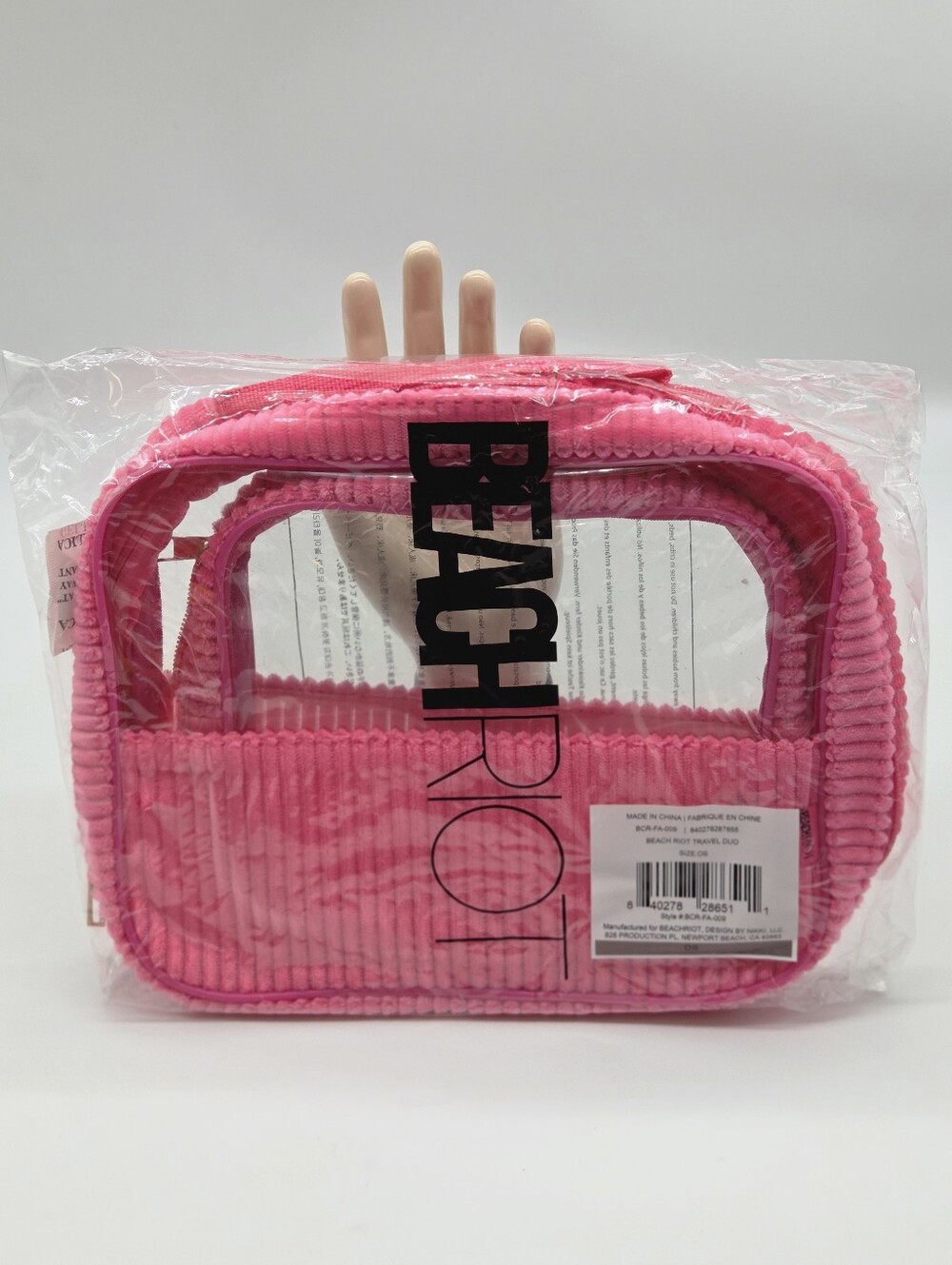 Beach Riot Clear Cosmetic 6Travel Duo with Pink Corduroy Trim